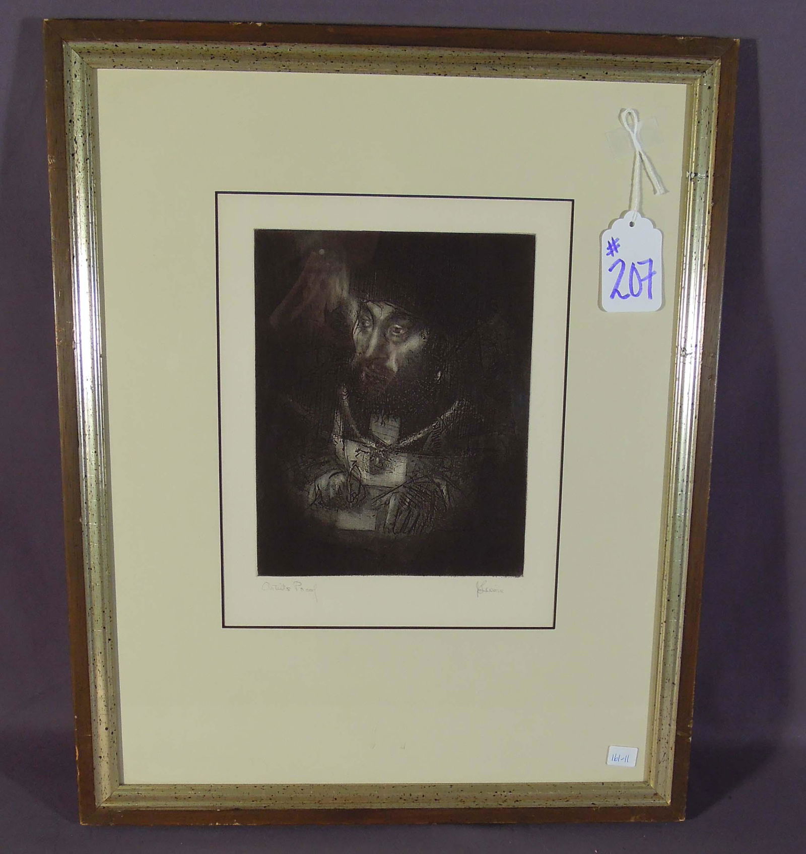 JACK LEVINE (1915-2010) AMERICAN: Original Etching & Aquatint "Maimonedes". Circa 1963. Artist Proof. Original gallery sticker on verso. Overall framed 23" x 18 1/2".