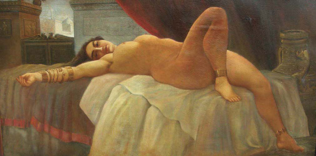 LARGE 19TH CENTURY OIL ON CANVAS - RECLINING NUDE: LARGE 19TH CENTURY OIL ON CANVAS: RECLINING NUDE Nude woman reclines on a bed. Original antique wooden frame. Painting needs to be relined. Overall 50” x 87”