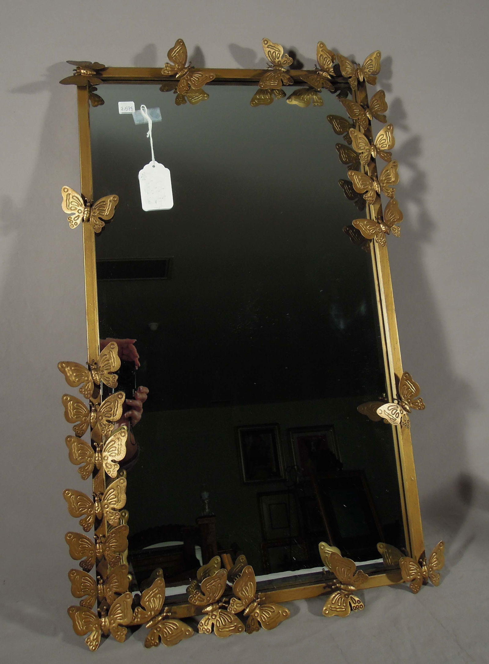 UNUSUAL GILT METAL MIRROR WITH BUTTERFLIES ON RIM (1 of 2)