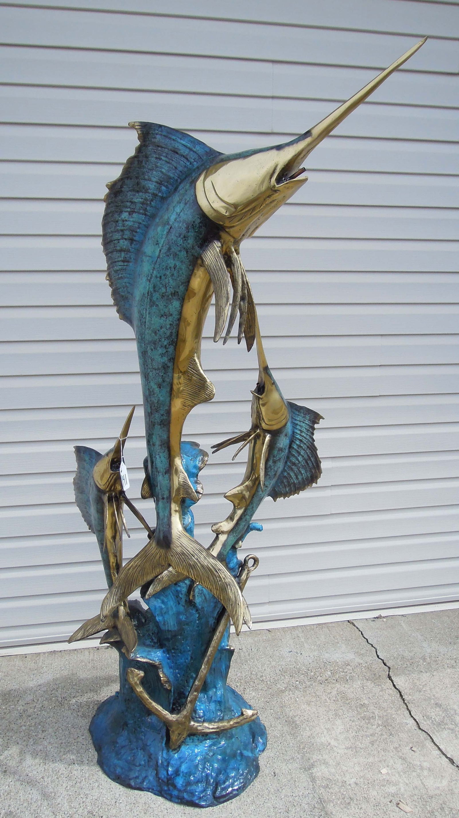 OUTSTANDING LARGE SCULPTURE/FOUNTAIN:  THREE SAILFISH (1 of 2)