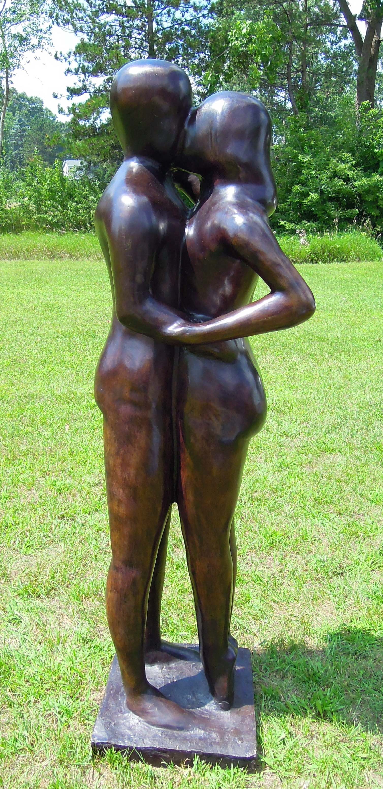 LARGE MODERN LIFE SIZE ABSTRACT BRONZE SCULPTURE OF LOVERS (1 of 2)