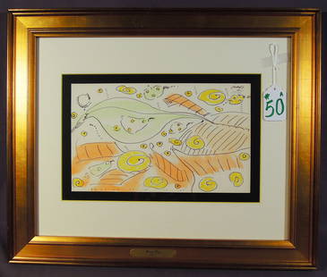 PETER MAX (1937- ) GERMAN: Vintage original Mixed Media and Watercolor on paper "Psychedellic Composition". Circa 1985. Hand signed and dated by Peter Max. Overall framed 19 1/2" x 23 1/2".