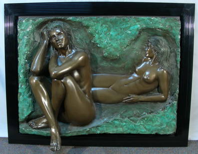 BILL MACK (1949- ) AMERICAN: Large Original framed bonded bronze sculpture in high relief "Two Nude Women". Signed & numbered 63/95. Overall 46" X 59".
