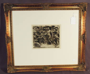 PIERRE AUGUSTE RENOIR (1841-1919) FRENCH: Original Heliogravure on Arches paper "Le Judgement de Paris". Limited Edition of 375. Hand pulled from a copper plate in Paris in 1919. Overall framed 24" x 28 1/4".