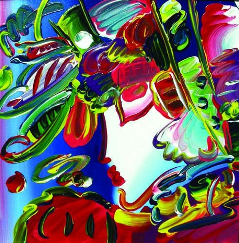 PETER MAX (1937- ) GERMAN - ORIGINAL OIL ON CANVA: PETER MAX (1937- ) GERMAN - ORIGINAL OIL ON CANVAS “FLOWER BLOSSOM LADY” (SEE PHOTO) Signed upper left. Circa 2010. Stamped by Max Studio’s on verso. Image 12” x 12”.