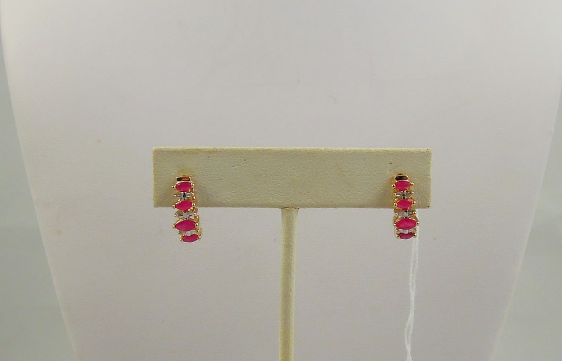 PAIR LADIES 14K Y.G., RUBY & DIAMOND EARRINGS (1 of 1)