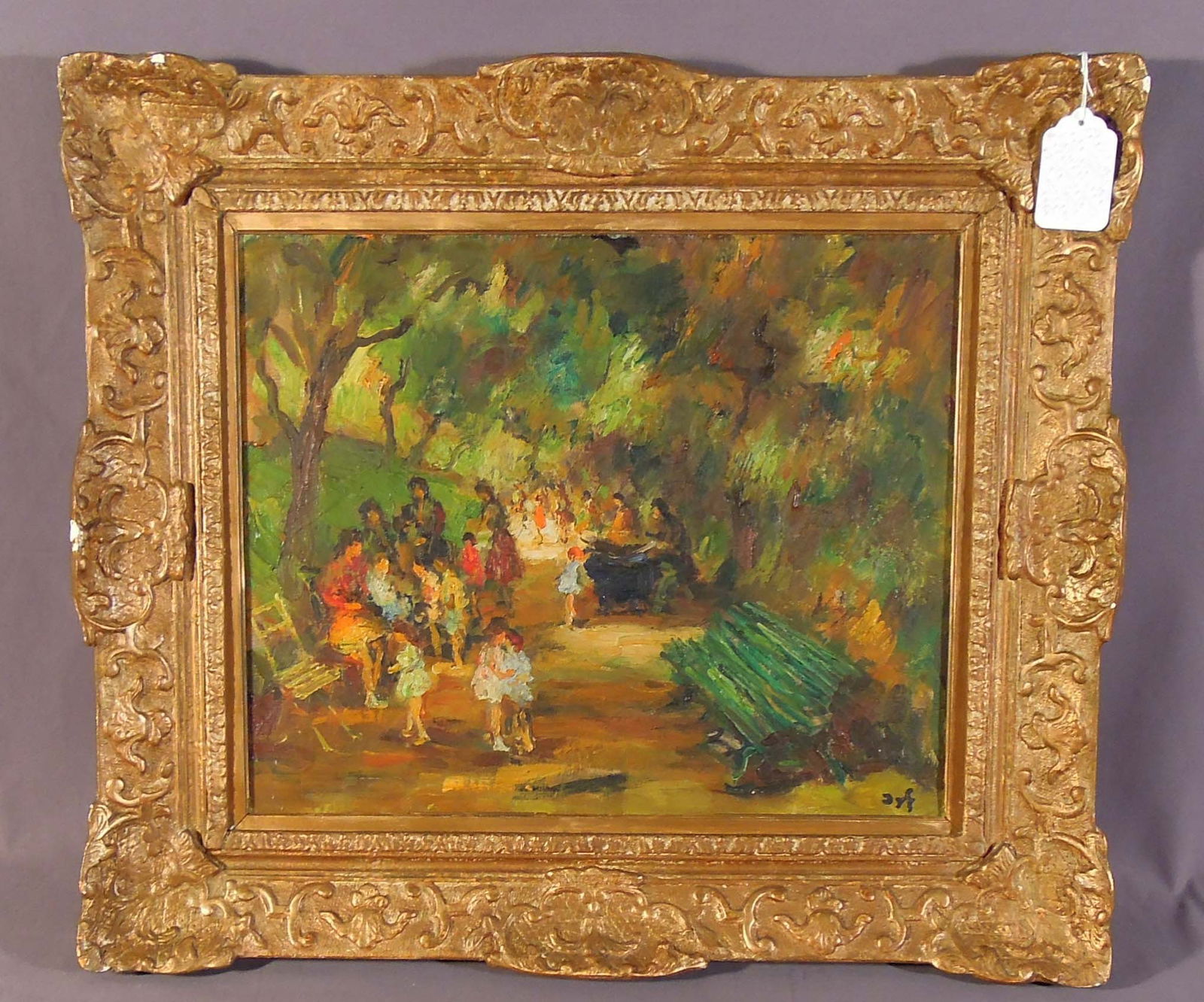 MARCEL DYF (1899-1985) FRENCH: Original Oil on canvas "L Allee des Nourrices". Hand signed. Original wooden frame. Image 15" x 18", Overall 22 1/2" x 25 1/2".