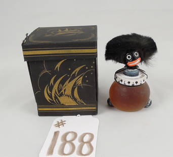 ORIGINAL VIGNY GOLLIWOGG PERFUME BOTTLE: In original box. Still with perfume. 3" high.