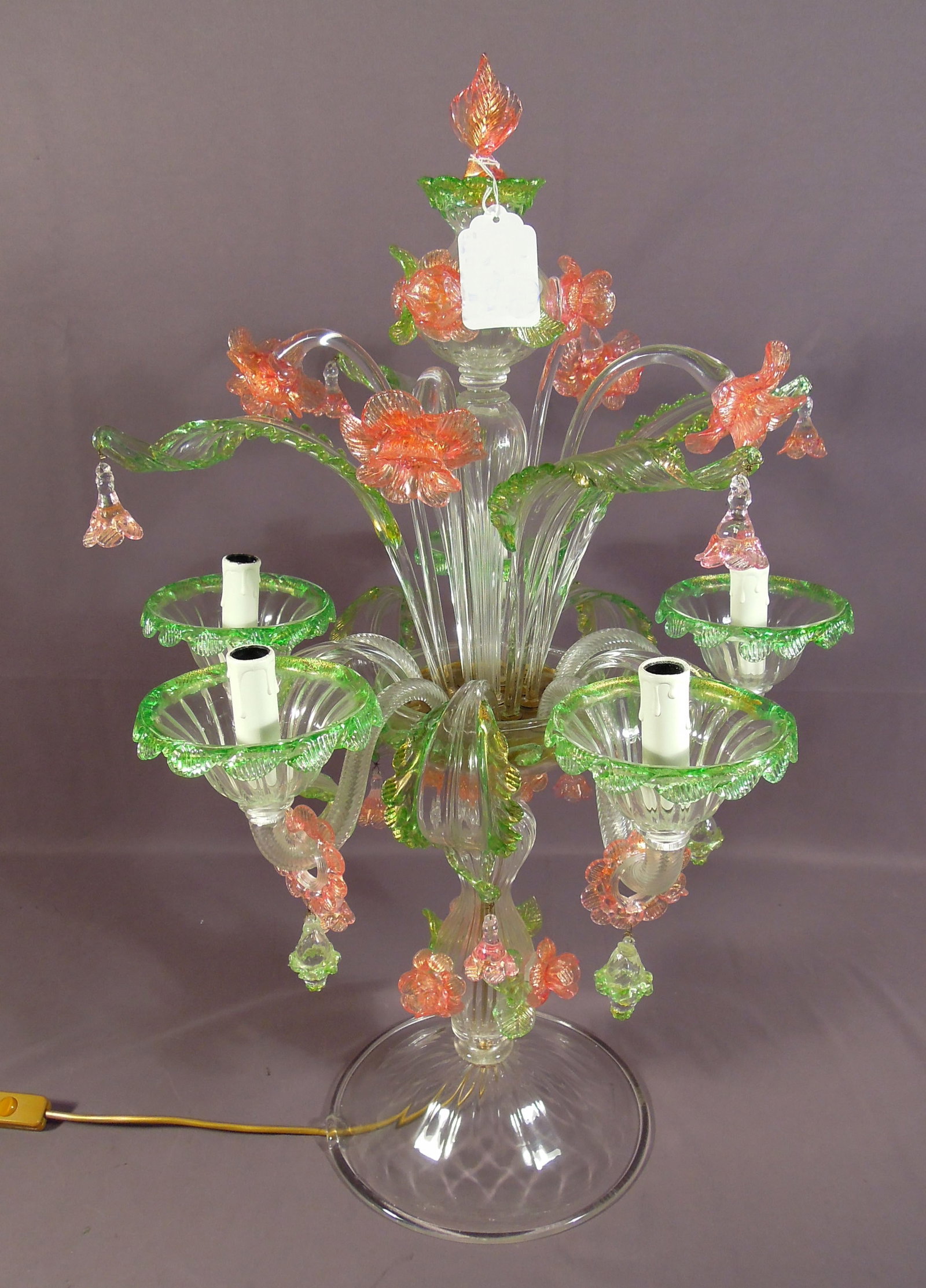SPECTACULAR VINTAGE HAND BLOWN MURANO FLORAL MOTIF LAMP (1 of 3)