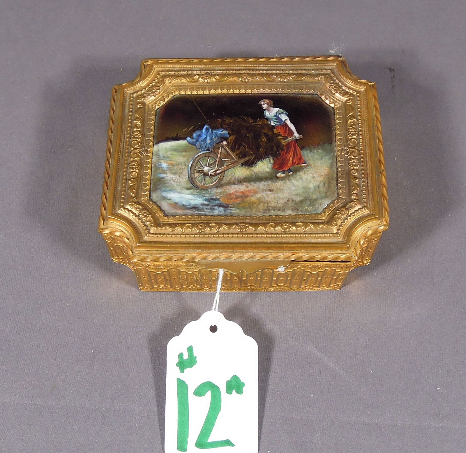 BEAUTIFUL ANTIQUE FRENCH GILT METAL AND HAND PAINTED PORCELAIN BOX (1 of 2)