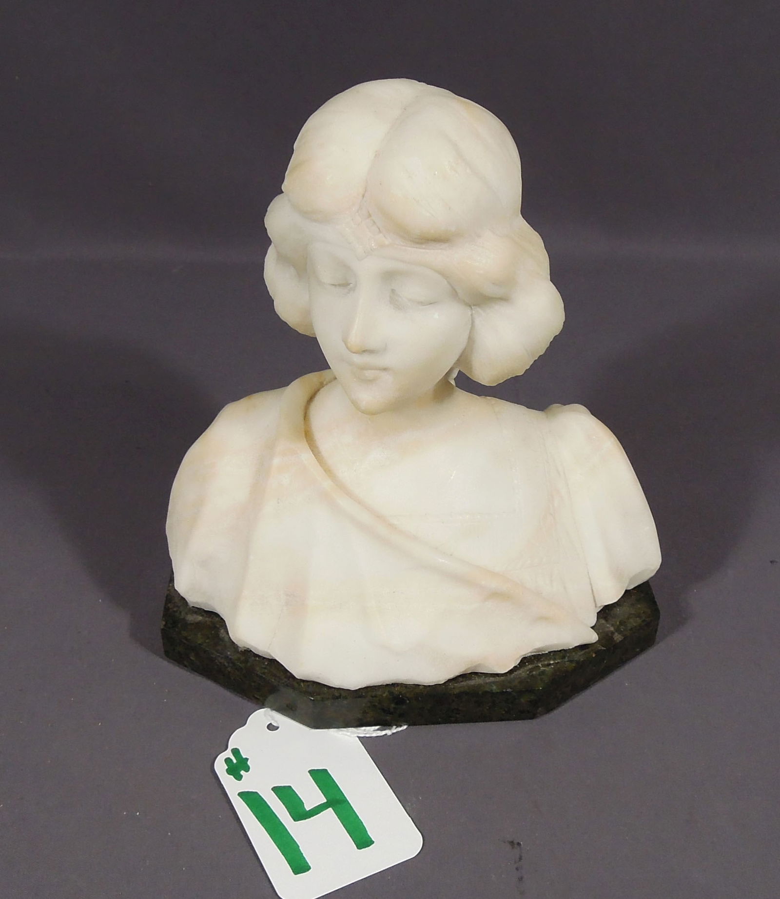 ANTIQUE ITALIAN HAND CARVED ALABASTER BUST OF WOMAN (1 of 2)