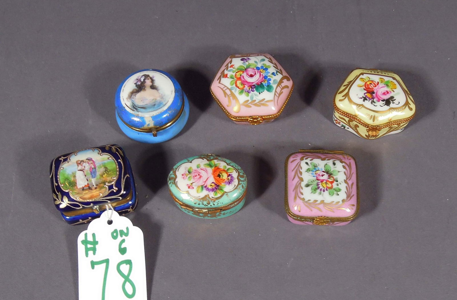 SIX VINTAGE FRENCH HAND PAINTED PORCELAIN TRINKET BOXES (1 of 2)
