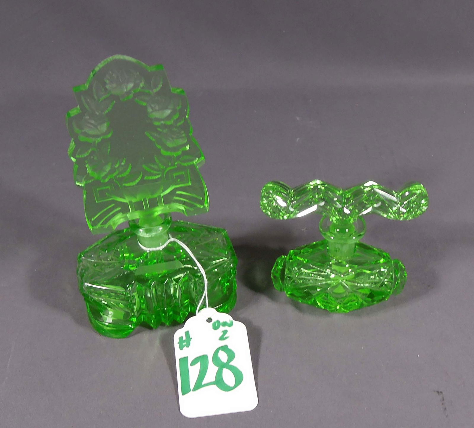 TWO VASELINE GLASS CZECHOSLOVAKIAN PERFUME BOTTLES (1 of 2)