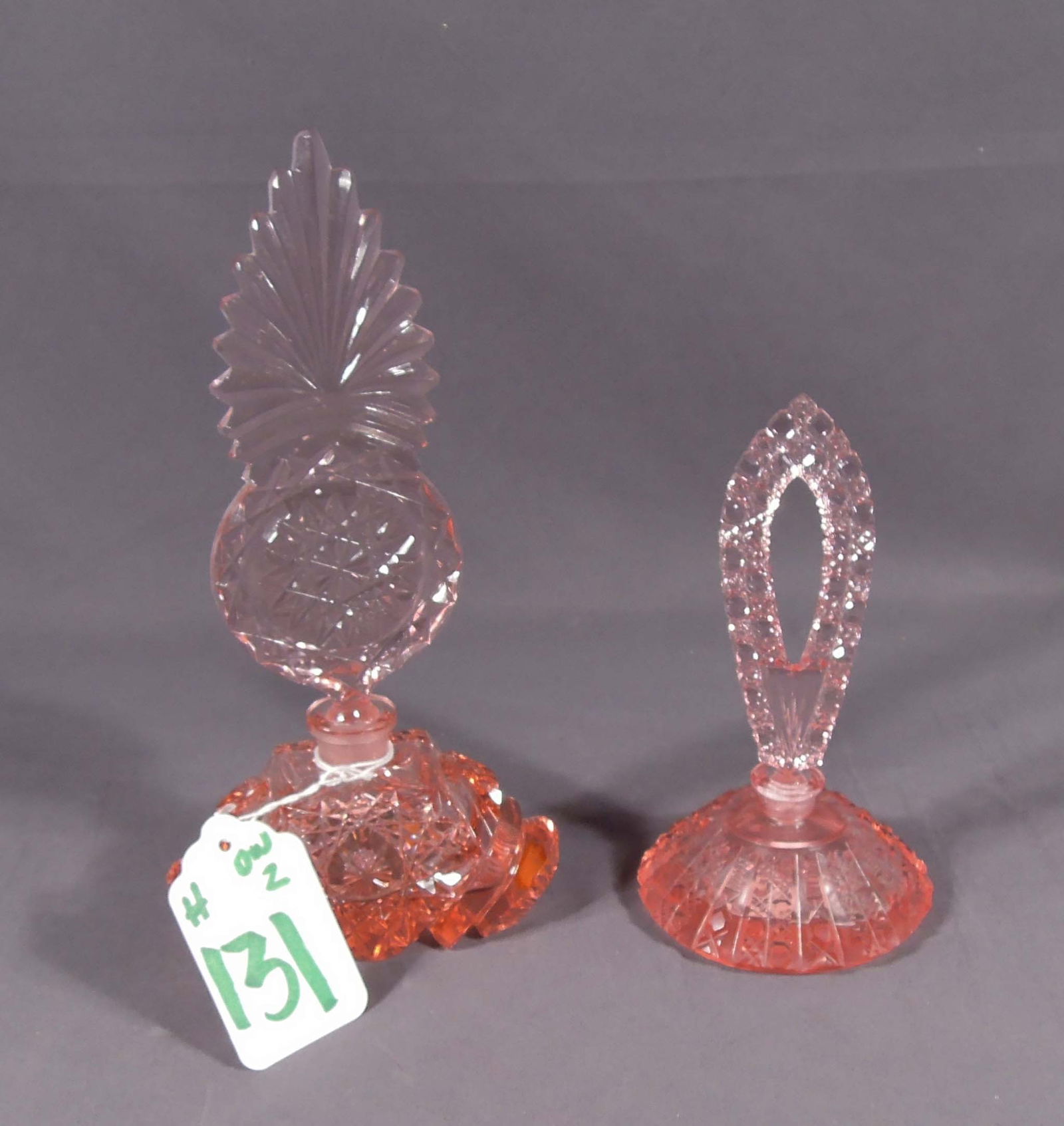 TWO ANTIQUE CZECH PINK CRYSTAL PERFUME BOTTLES (1 of 2)