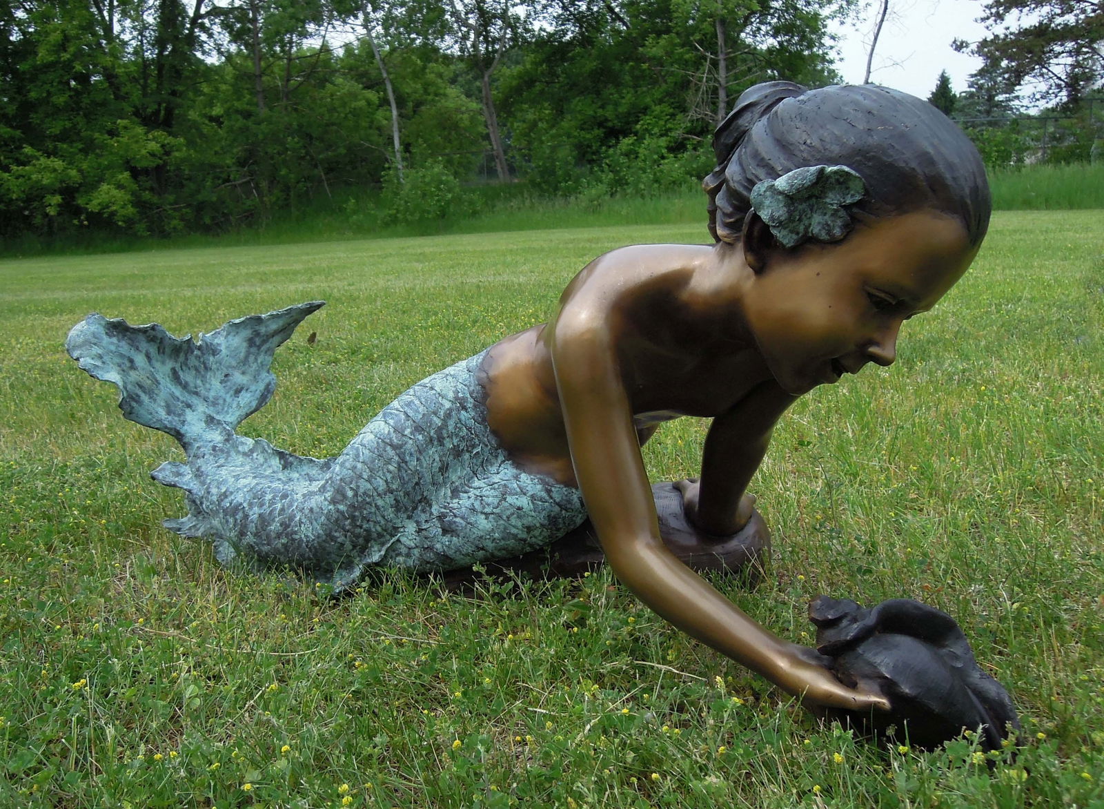 ADORABLE BRONZE SCULPUTE/FOUNTAIN OF YOUNG MERMAID HOLDING SHELL (1 of 1)