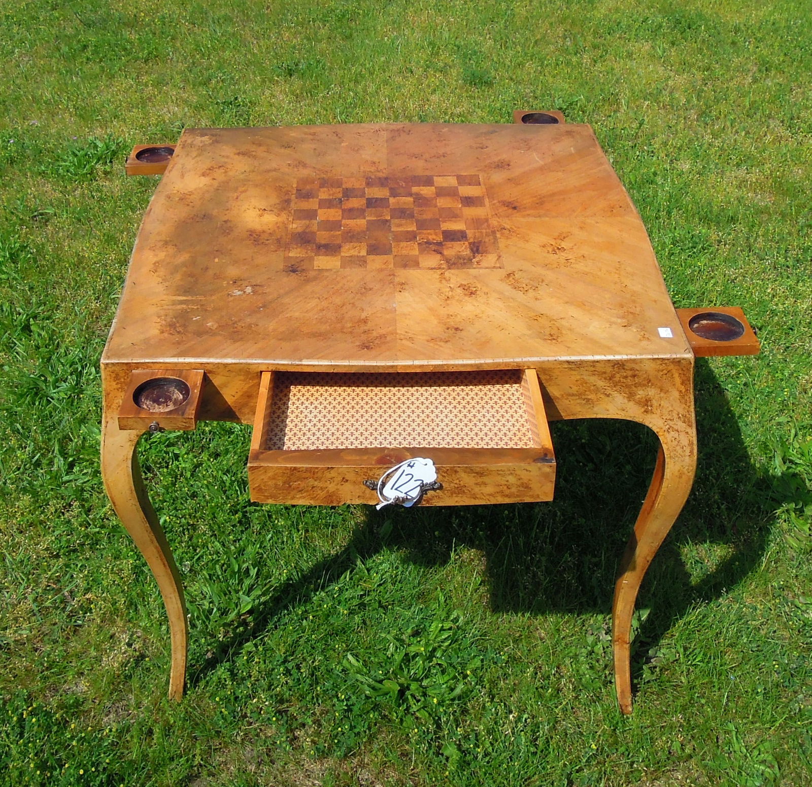 VINTAGE OLIVE WOOD CHECKERBOARD GAME TABLE (1 of 2)