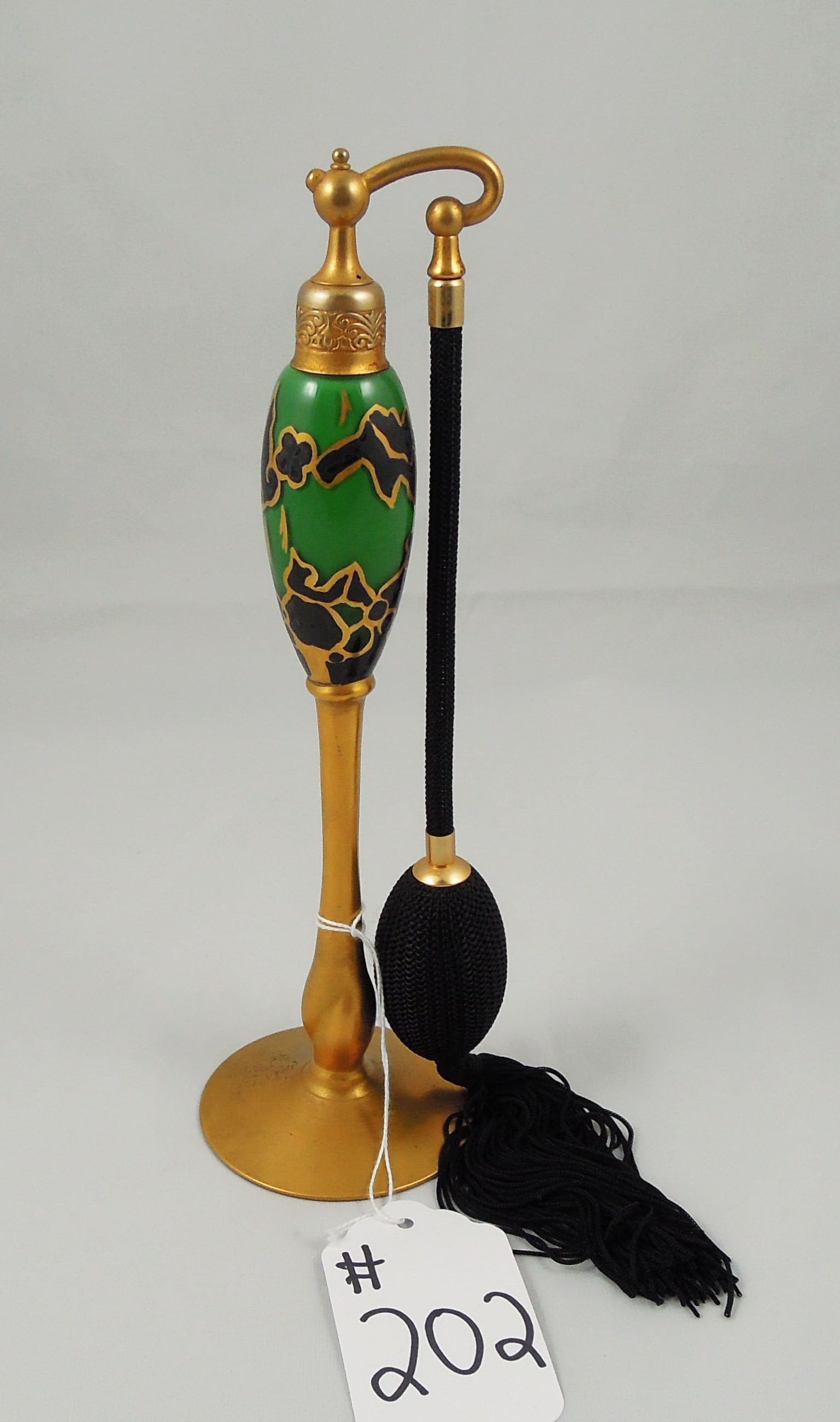 ANTIQUE DEVILBISS TALL STEM GREEN PERFUME BOTTLE (1 of 2)