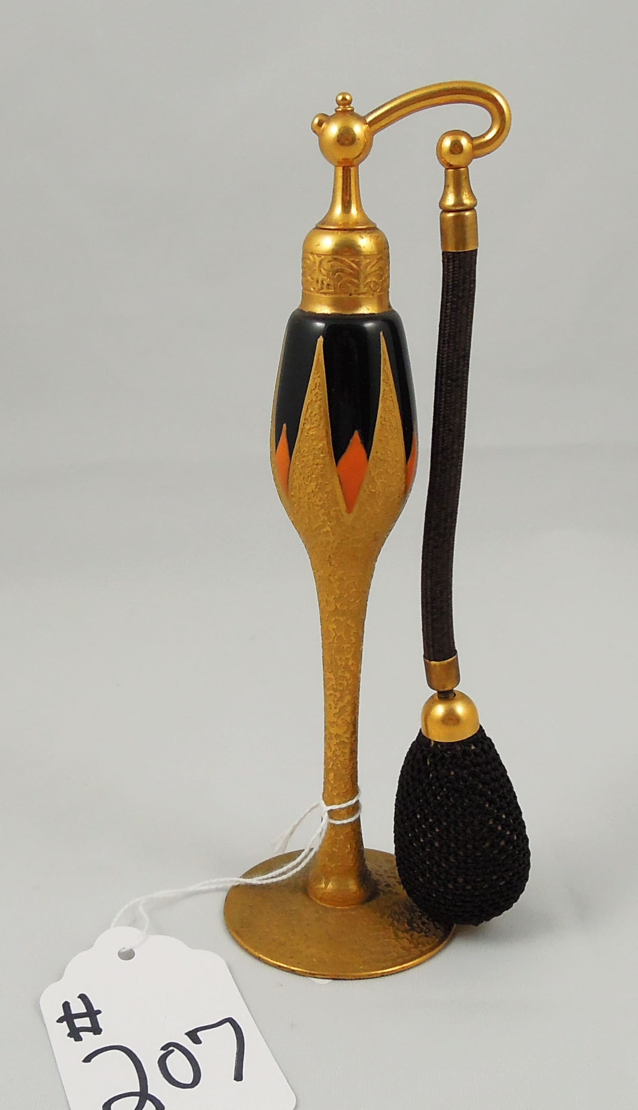 ART DECO SIGNED DEVILBISS BLACK & ORANGE & GILT PERFUME BOTTLE (1 of 2)