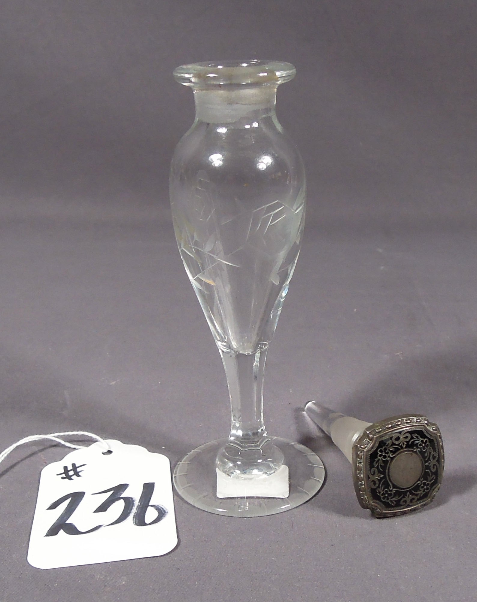 ANTIQUE ETCHED CRYSTAL AND STERLING SILVER PERFUME BOTTLE (1 of 2)