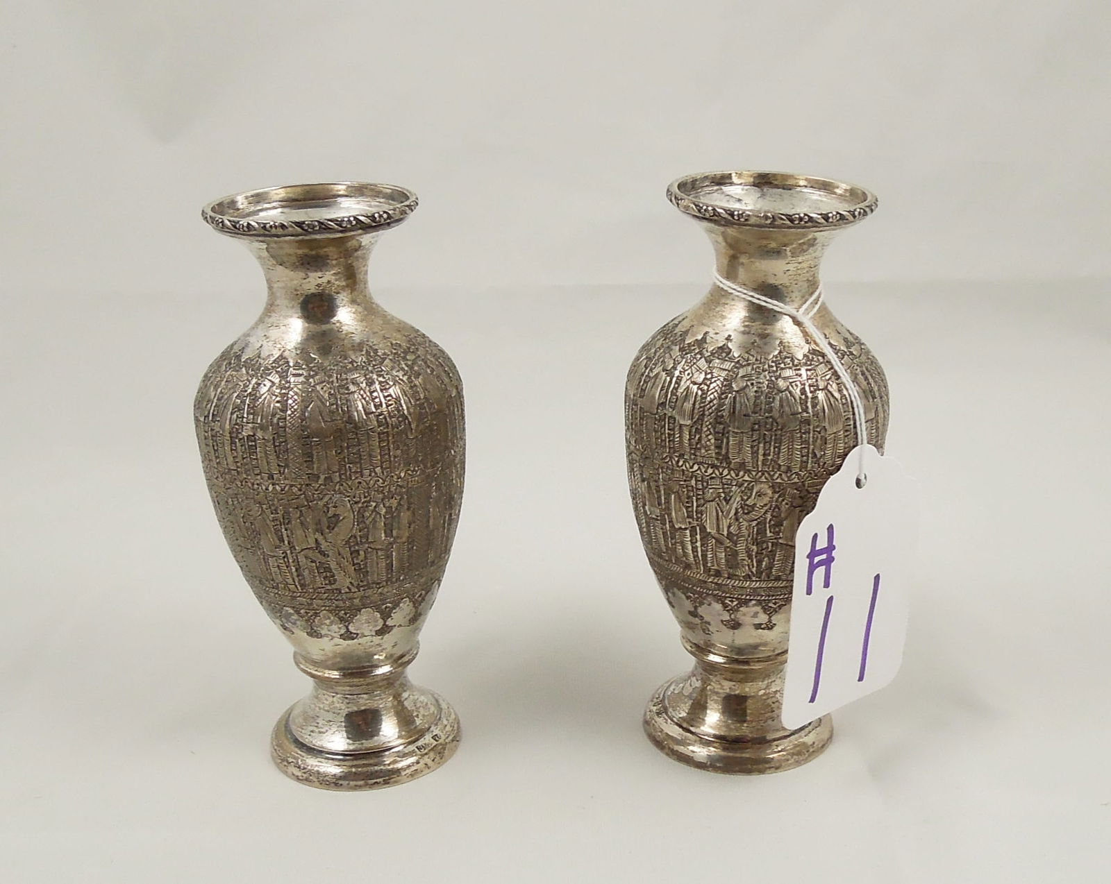 PAIR FINE VINTAGE PERSIAN 84 SILVER VASES (1 of 2)