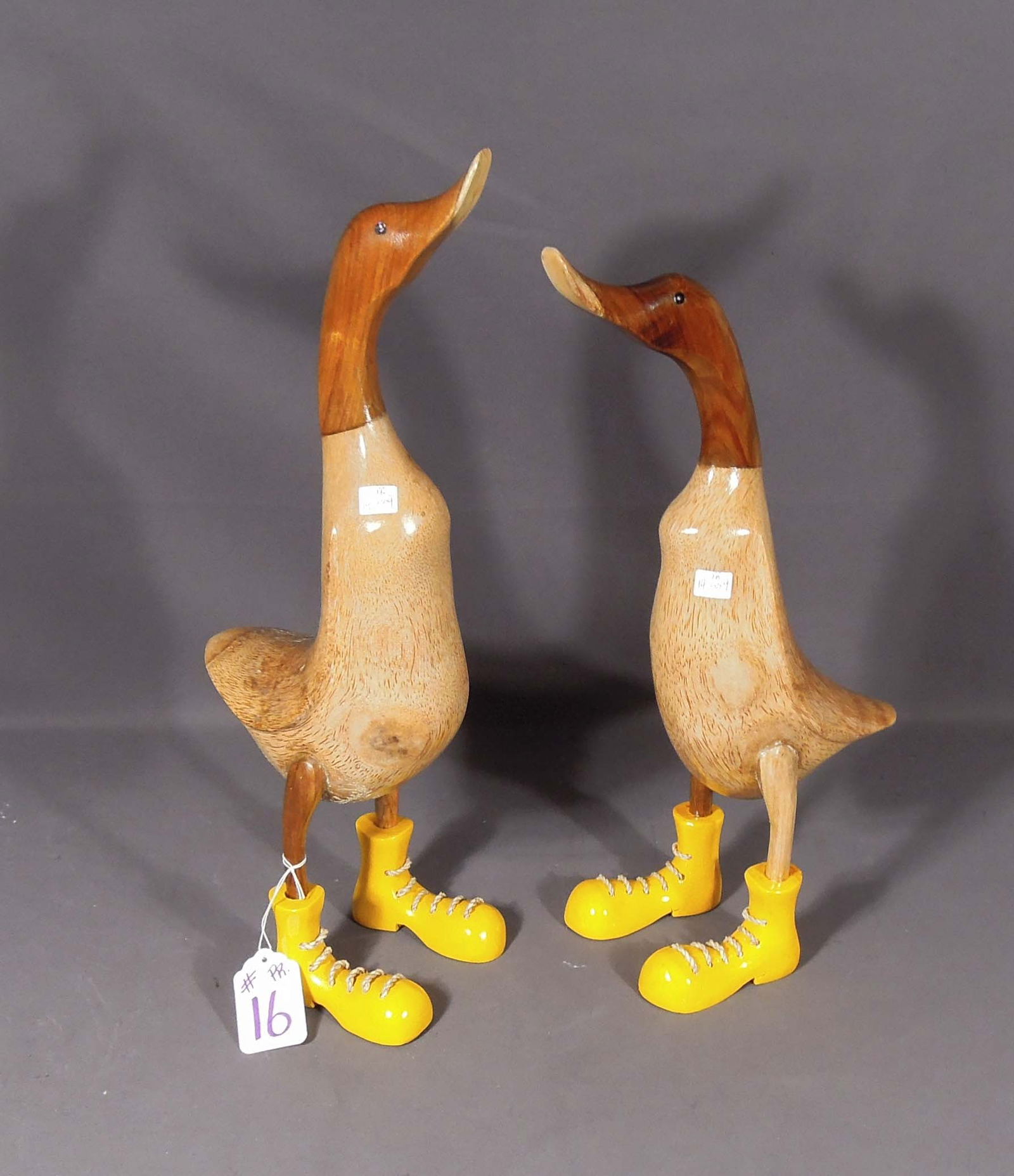 PAIR HUMOROUS  CARVED WOODEN DUCKS (1 of 1)