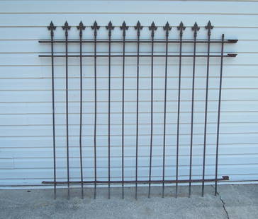 VINTAGE HEAVY WROUGHT IRON GARDEN GATE: 64" high, 70 1/2" wide.