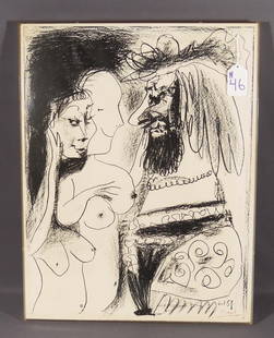 PABLO PICASSO (1881-1973) SPANISH (AFTER): Original Lithograph "Le Vieux Roi". Signed in the plate. Circa 1959. Lucite frame. Overall 26 1/2" x 20 1/2".