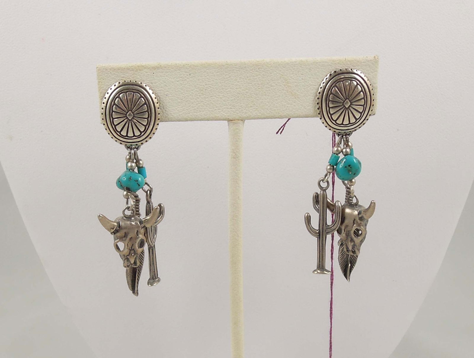 PAIR VINTAGE NATIVE AMERICAN STERLING SILVER & TURQUOISE EARRINGS (1 of 1)