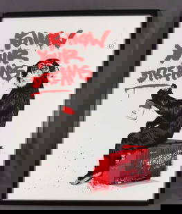 THIERRY GUETTA (1966- ) FRENCH (MR. BRAINWASH): Very large Screenprint "Follow Your dreams" with monkey seated on Coka Cola cooler. Rare numbered PP 2/5. Hand signed on right in pencil by Mr. Brainwash. Overall framed 53" x 41 1/2".