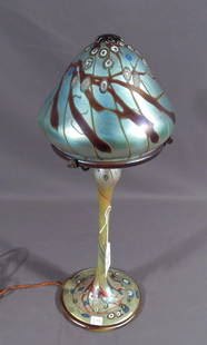 VERY FINE CARL RADKE HAND BLOWN ART GLASS LAMP: Milli Fiori style with domed shade. Signed Carl Radke Phoenix Studios. Circa 1984. 21" high, 8 1/2" dia.