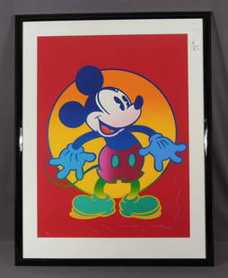 PETER MAX (1937- ) GERMAN: Very large vintage original colored Serigraph "Mickey Mouse". Limited Edition 137/500. Hand signed lower right. Overall framed 51" x 39"