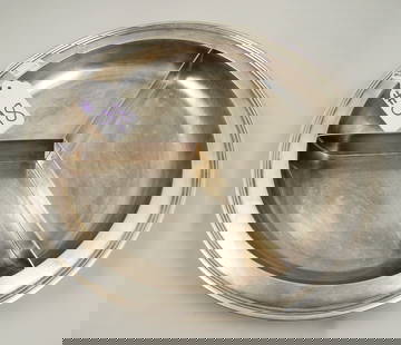 VINTAGE HEAVY TIFFANY & CO. STERLING SILVER TRIPLE SECTION TRAY: Signed and marked sterling on back. Weighs 1,306 grams. 1/1/2" high, 13" dia.