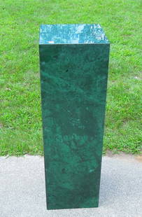 LARGE HAND PAINTED MARBLE PEDESTAL: Malachite motif. Very heavy. 39" high, 12" sq.