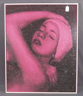 CAROLE FEUERMAN (1945- ) AMERICAN: Original Silkscreen on canvas with pink diamond dust "Shower Portrait (pink)". Circa 2013. Limited Edition 5/10. Hand signed & dated on verso. Overall 46" x 37 1/4".