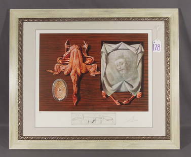 SALVADOR DALI (1904-1989) SPANISH: Original Colored Lithograph on Reeves paper "Sputniks Polish by Statistical Maggots". From the Le Diners de Gala Suite. Circa 1977. Rare Artist Froof Limited Edition. Hand signed by Dali. 