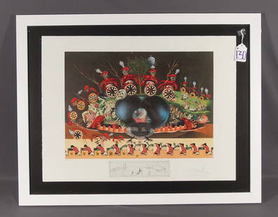 SALVADOR DALI (1904-1989) SPANISH: Original Colored Lithograph on Reeves paper "Atavism". From the Le Diners de Gala Suite. Rare Artist Proof Limited Edition 24/50. Hand signed by Dali and authenticated twice on verso. Overall