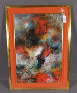 LEONARDO NIERMAN (1932- ) MEXICAN: Original multi colored oil on masonite "Cosmogonie". Hand signed. Overall 30" high, 21 3/4" wide.