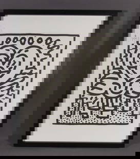 KEITH HARING (1958-1990) AMERICAN: Original Off-set Lithograph "Kutztown Connection 1984". Circa 1984. Limited Edition. Signed and dated in the plate. Overall framed 32" x 25 1/2".