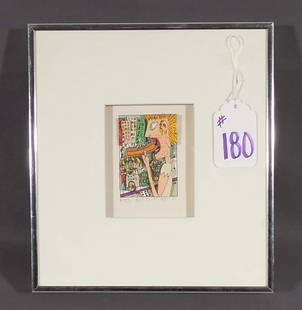 JAMES RIZZI (1950-2011) AMERICAN: Original 3D Colored Screenprint "Hotdog". Circa 1987. Artist Proof. Hand signed, titled and numbered Image 4 1/2" x 3 1/2", Overall framed 11" x 10".