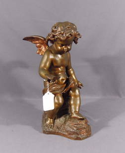ALFRED LOUIS HABERT (1824-1893) FRENCH: Fine original bronze sculpture of cupid with butterfly. Signed on base. 16 3/4" high.