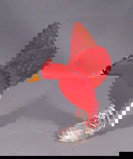 HEAVY HAND BLOWN ITALIAN ART GLASS CARDINAL: 9" high, 6 3/4" wide.