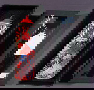 THIERRY GUETTA (1966- ) FRENCH (MR. BRAINWASH): Original spray paint on steel can "Marvel Spray Can: Spiderman (Red)". Circa 2019. Hand signed by Mr. Brainwash. Dated, numbered and Mr. Brainwash thumb print on bottom of can. 7 1/2" high.