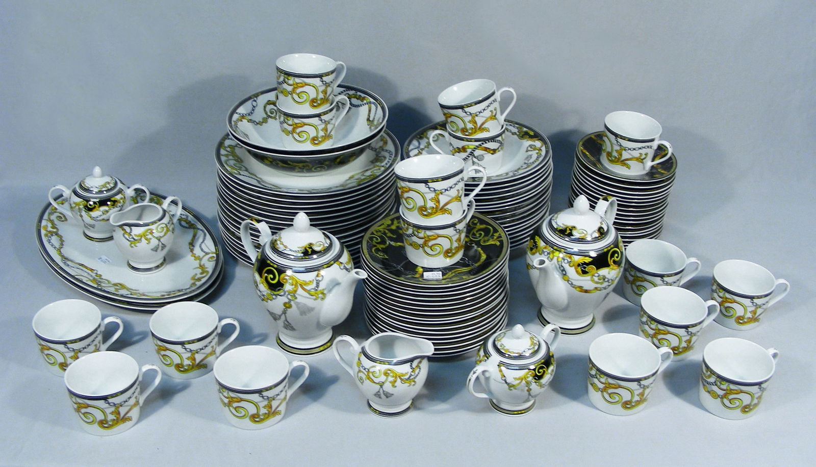94 PIECE SET OF VERSACE STYLE CHINA: Service for 16 with many extra serving pieces.