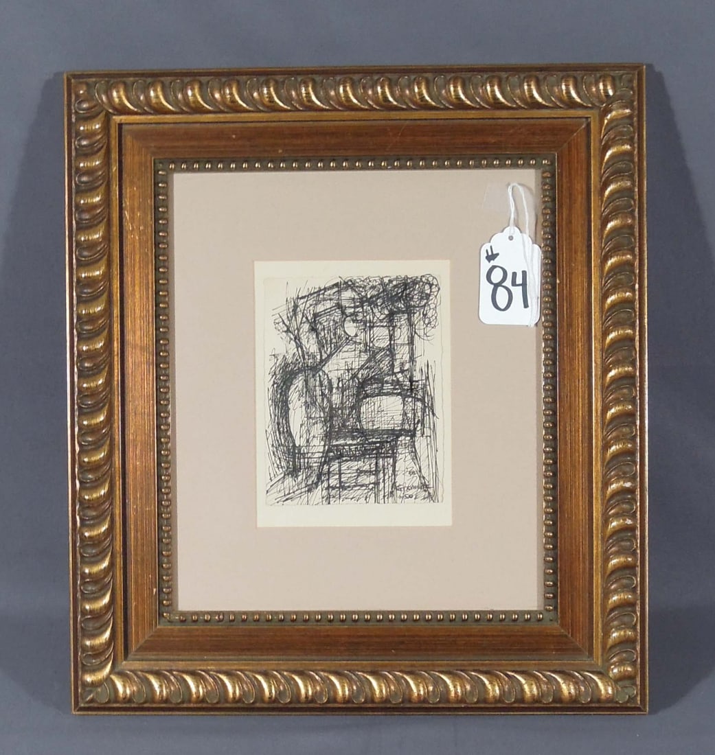 MARCEL GROMAIRE (1892-1971) FRENCH: Rare original pen and ink "Seated Nude". Hand signed lower right and dated 1950. Overall framed 18 1/4" x 16 1/2".