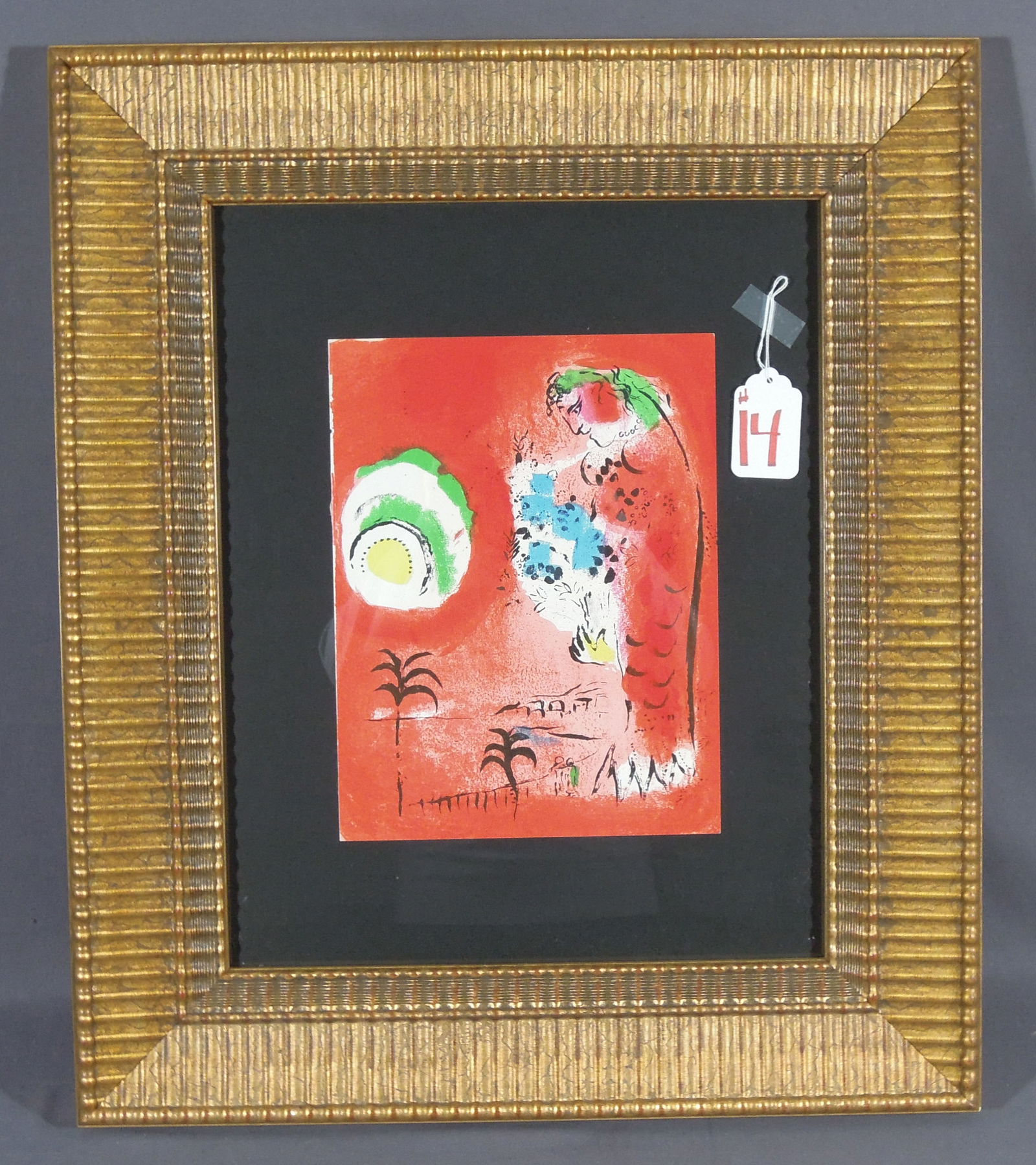 MARC CHAGALL (1887-1985) RUSSIAN/FRENCH: Original Lithpograph in colors "The Bay of Angels". From the Bible Suite. Circa 1960. Overall framed 27" x 23".