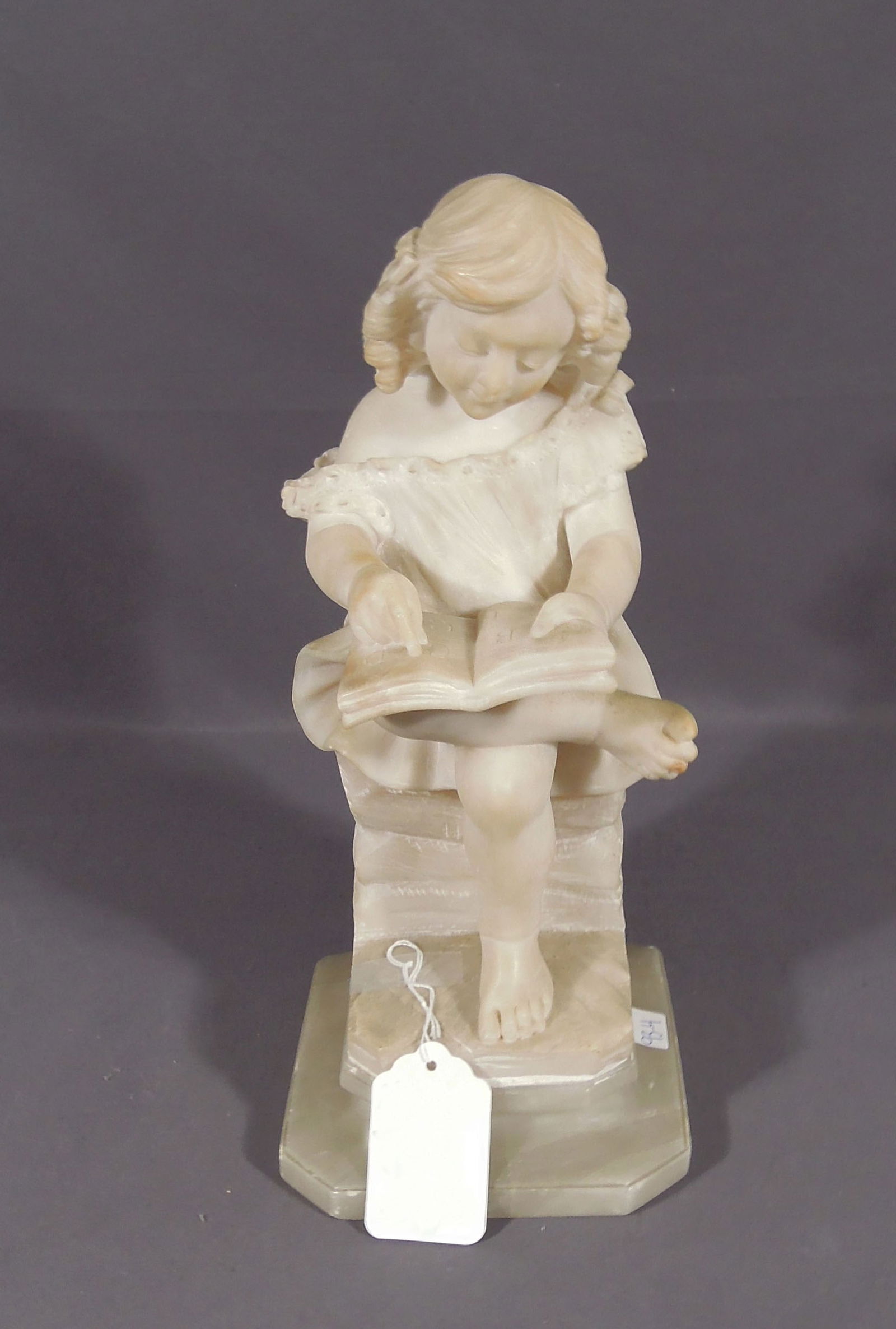 ANTIQUE HAND CARVED ITALIAN ALABASTER SCULPTURE OF YOUNG GIRL READING BOOK (1 of 1)