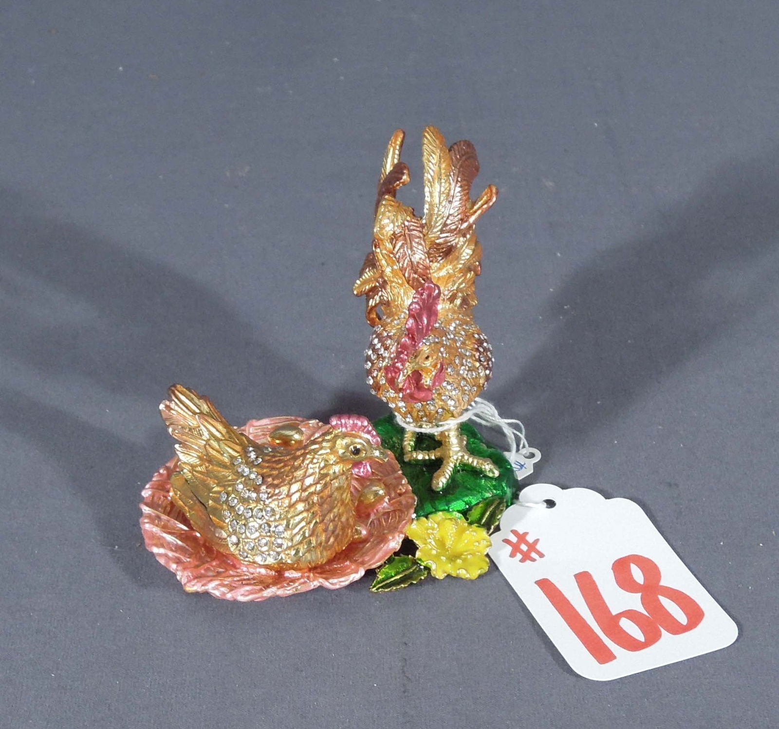 METAL, ENAMEL & RHINESTONE ROOSTER TRINKET BOX (1 of 1)