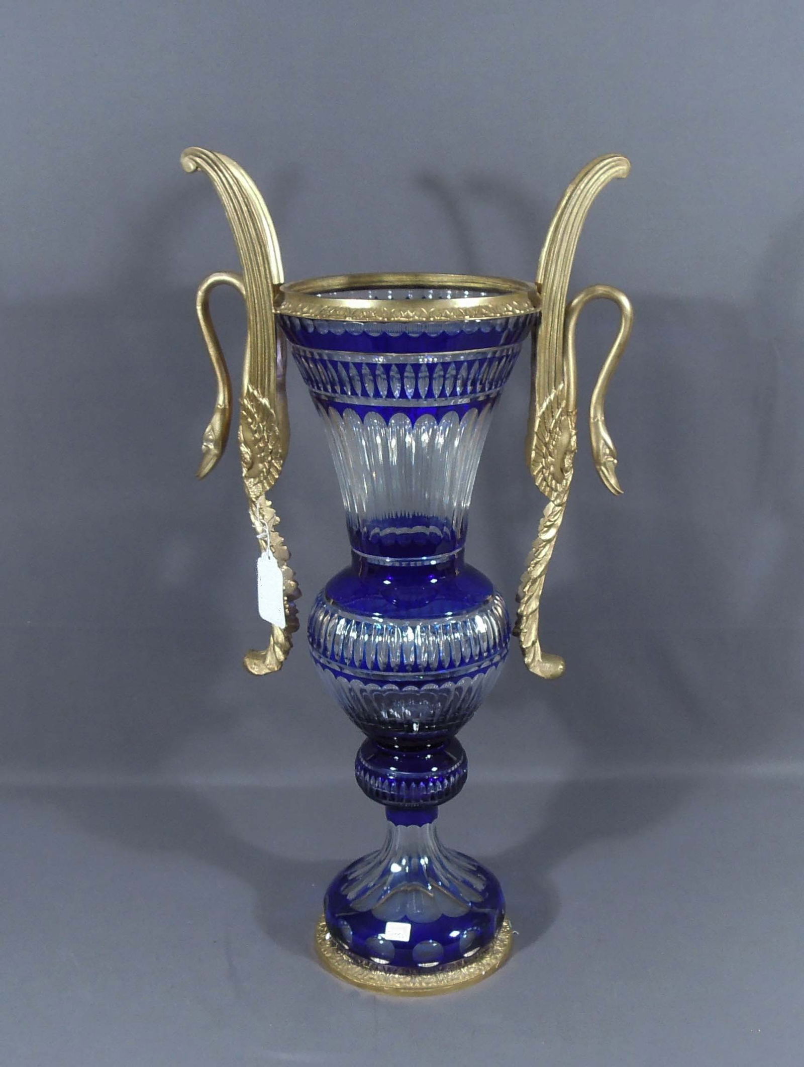 FRENCH EMPIRE STYLE COBALT BLUE CRYSTAL & DORE BRONZE VASE (1 of 2)