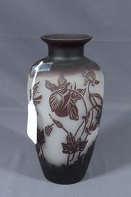 FINE ACID ETCHED ART GLASS VASE AFTER GALLE