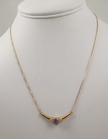 LADIES 14K Y.G., TANZANITE & DIAMOND NECKLACE